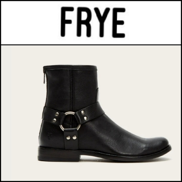 NEW! FRYE Black Leather Short Style Harness Ankle Boots 6.5. - Picture 1 of 10